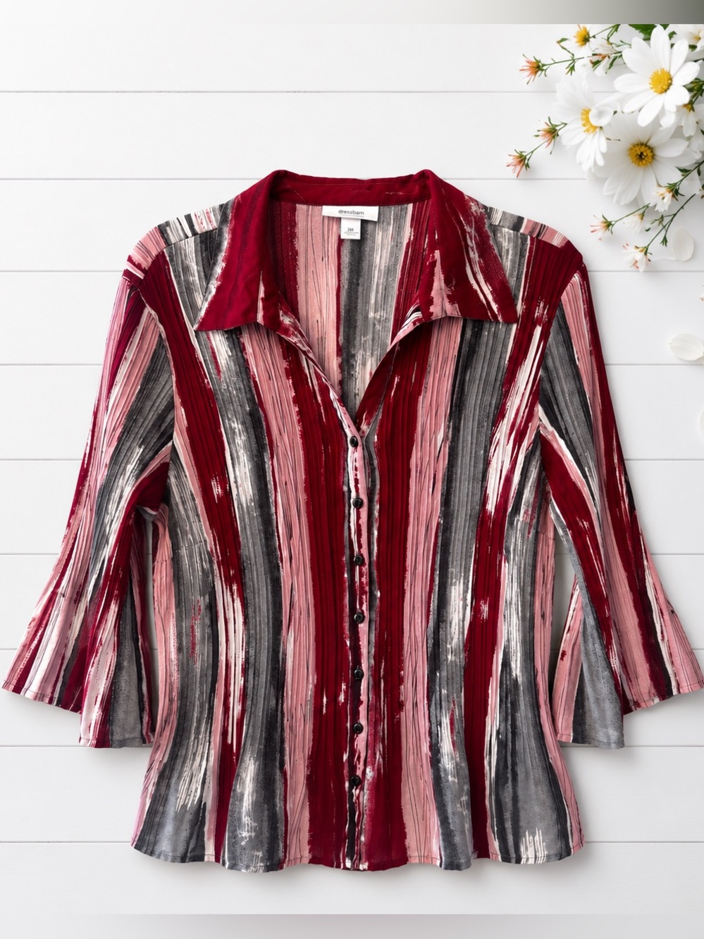 Y2K red and pink blouse dress barn womens 2x Striped Button Front